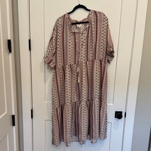 3XL Elegant Patterned Midi Dress with pockets!